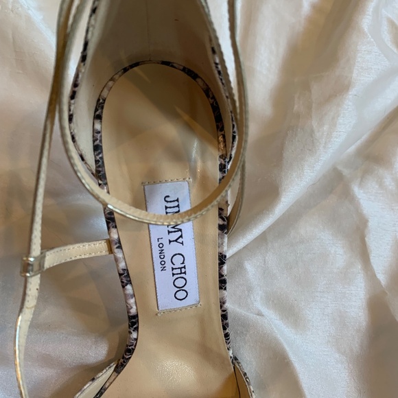 Jimmy Choo Gold/Beige Snakeprint Leather Dorsey Pumps sz 39 - Picture 4 of 10